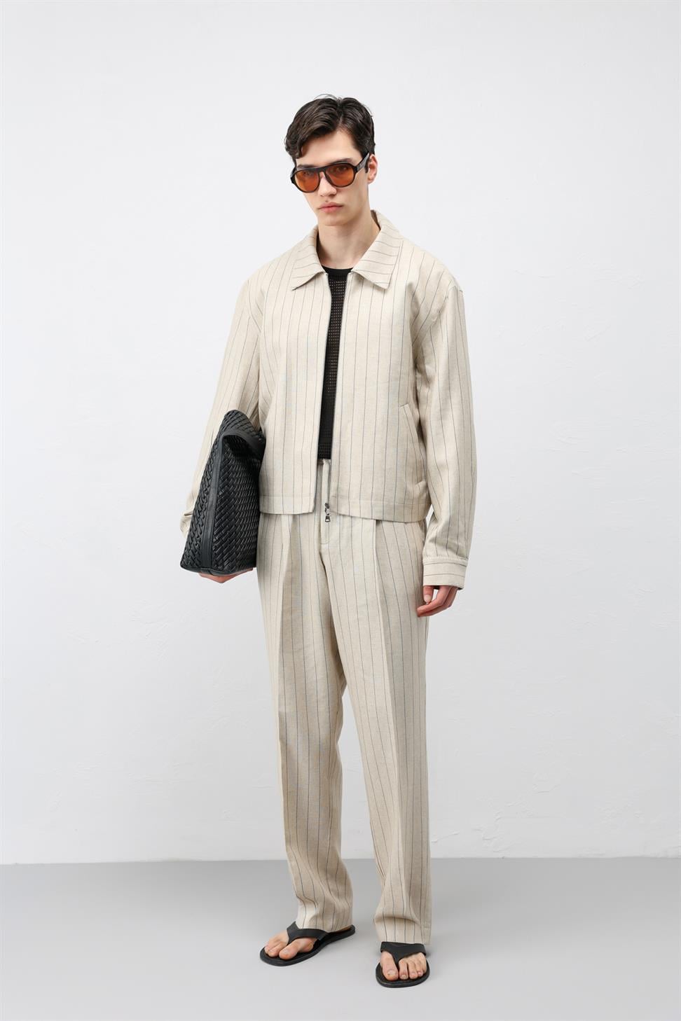 Mens Striped Jacket with Linen Blend