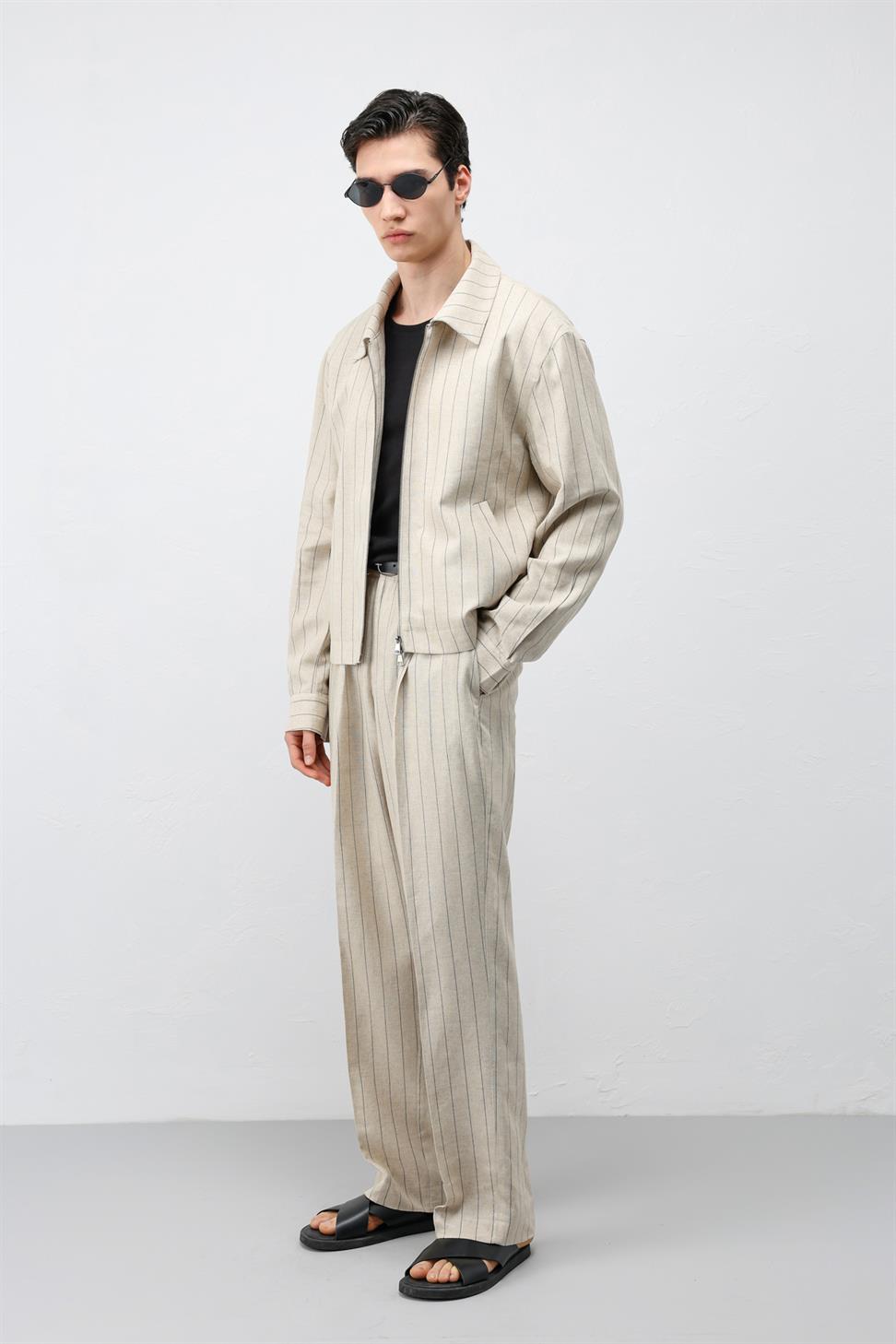 Mens Striped Jacket with Linen Blend
