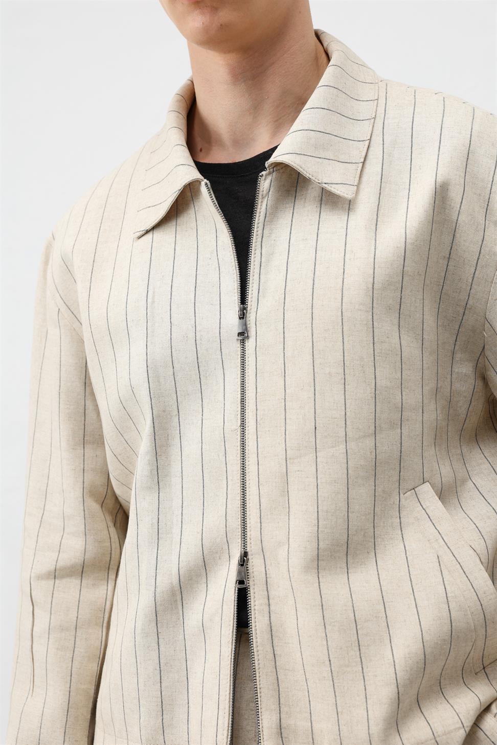 Mens Striped Jacket with Linen Blend