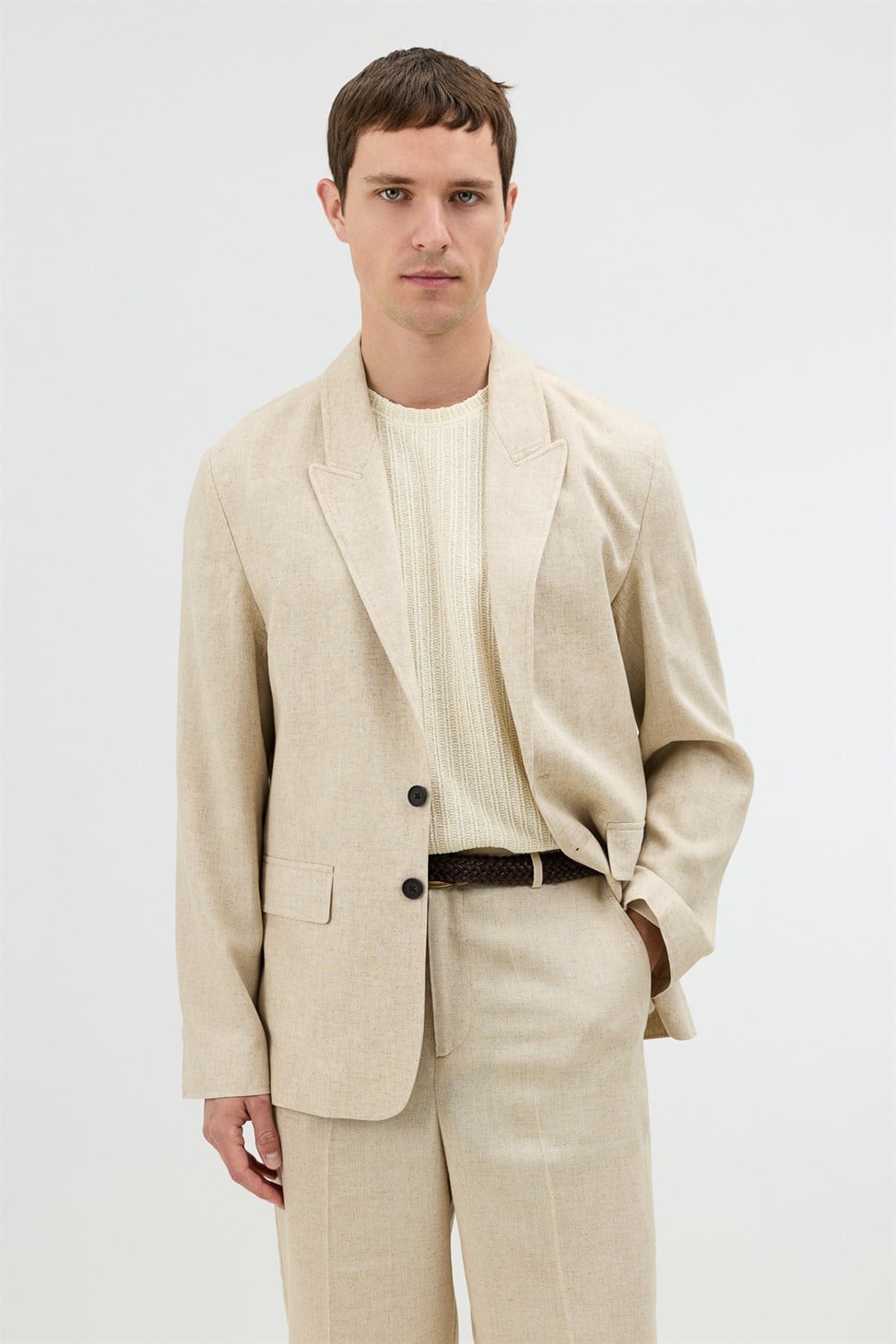 Antioch Natur Keten Karışımlı Erkek Blazer Ceket