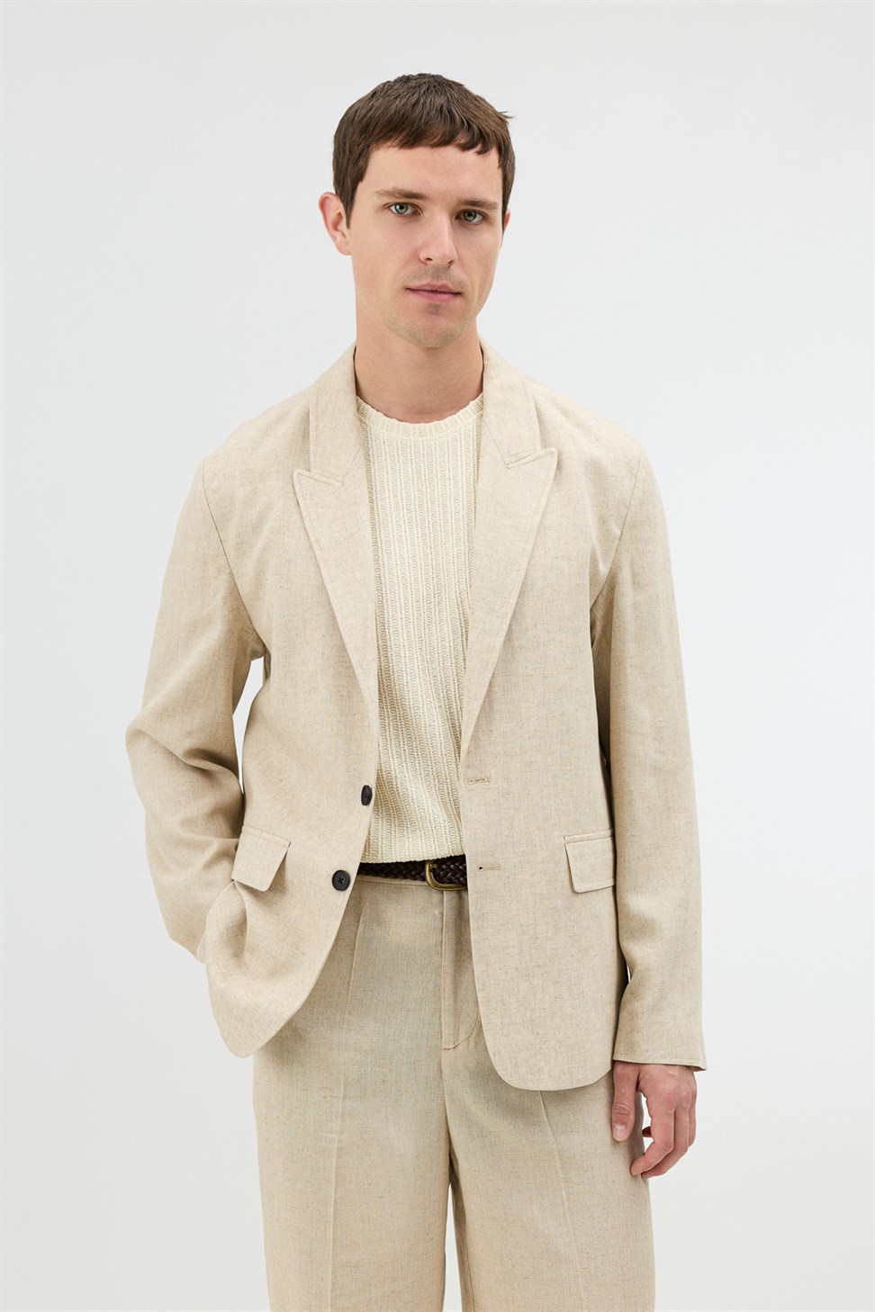 Antioch Natur Keten Karışımlı Erkek Blazer Ceket