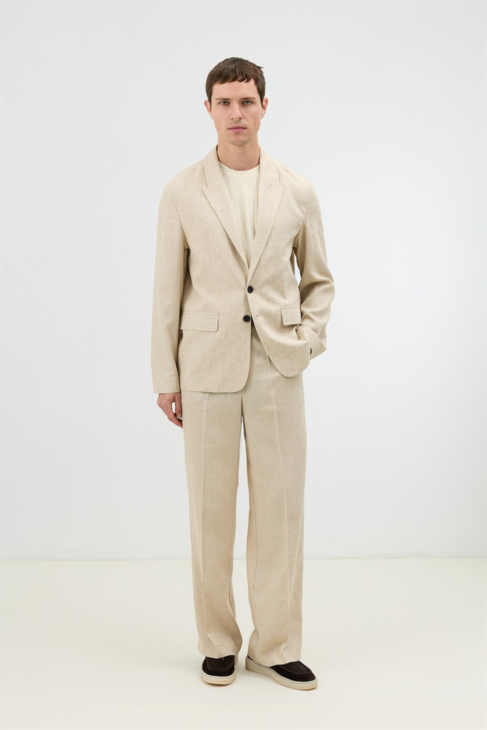 Antioch Natur Keten Karışımlı Erkek Blazer Ceket