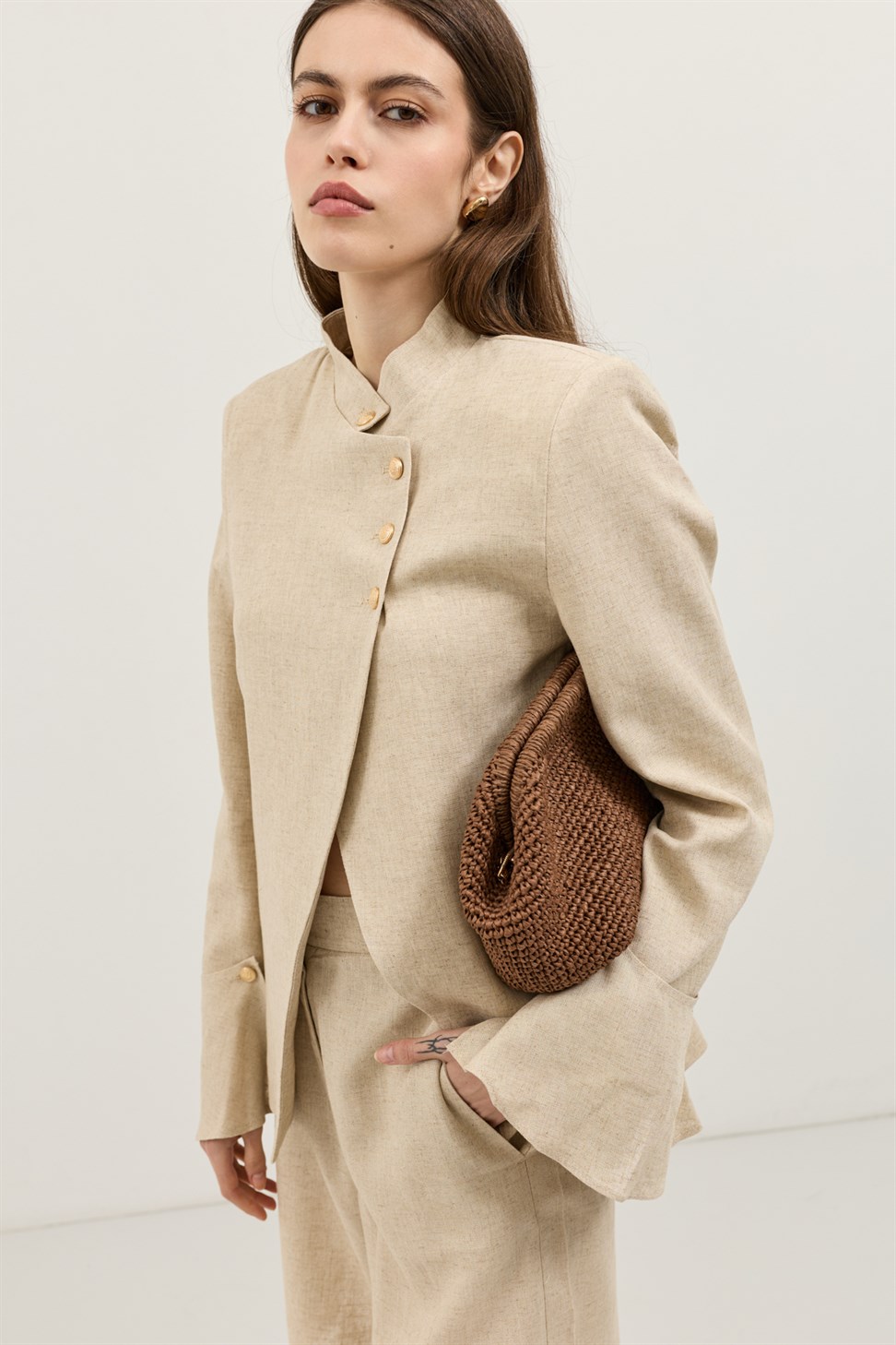 Antioch Natur Keten Karışımlı Kadın Blazer Ceket
