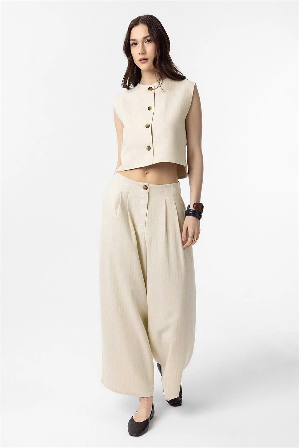 Womens Linen Blend Vest