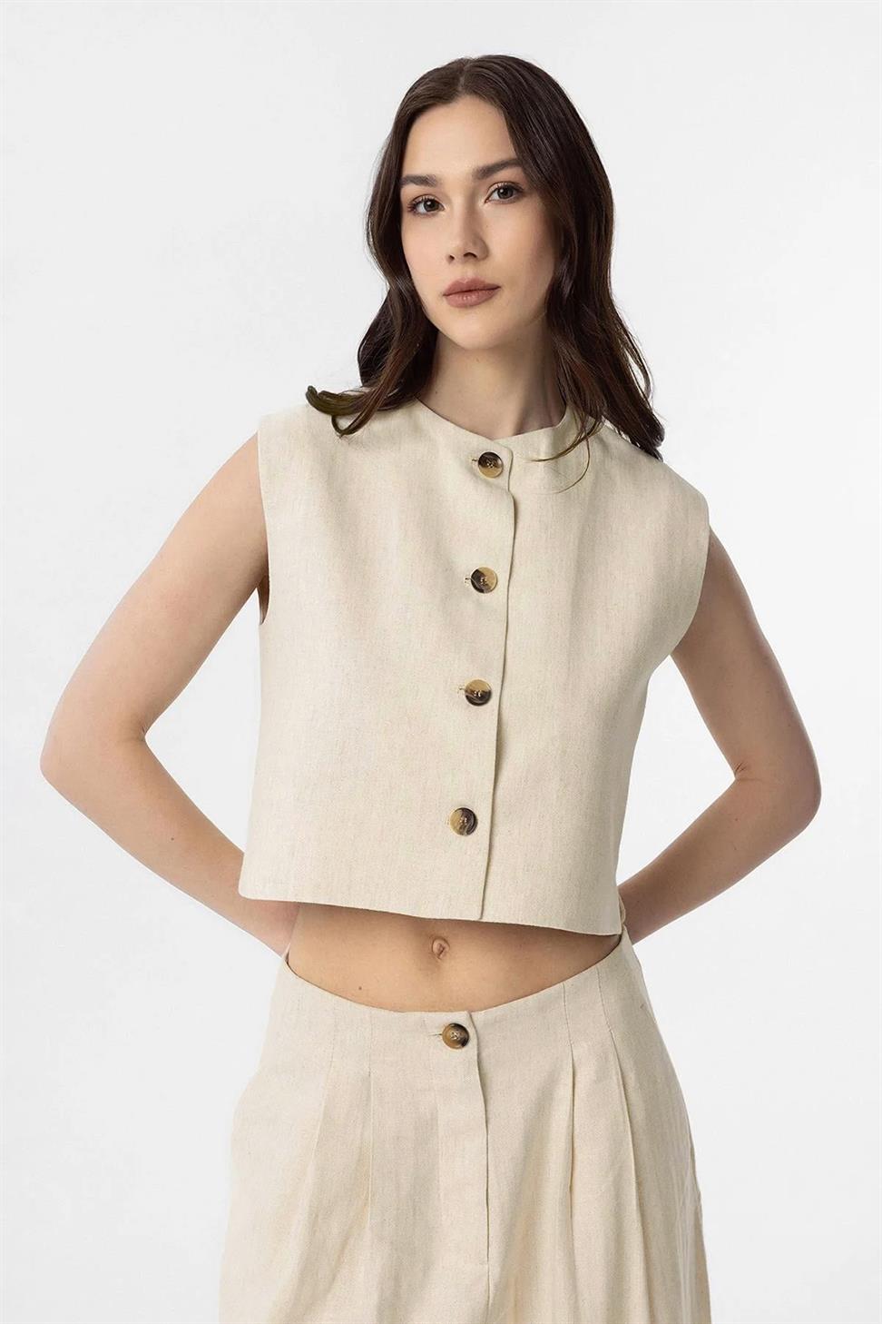 Womens Linen Blend Vest