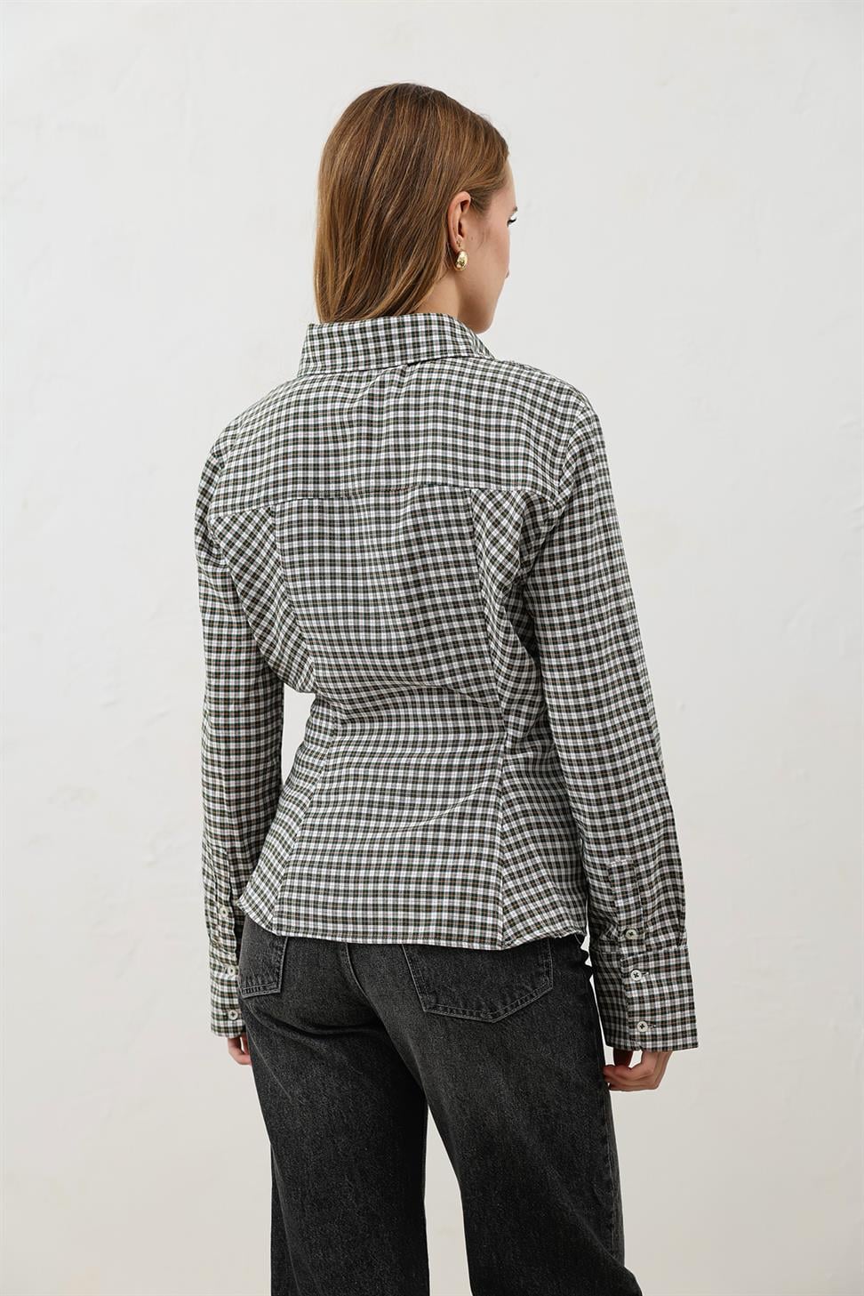 Womens Checkered Shirt with a Cross-Front Design