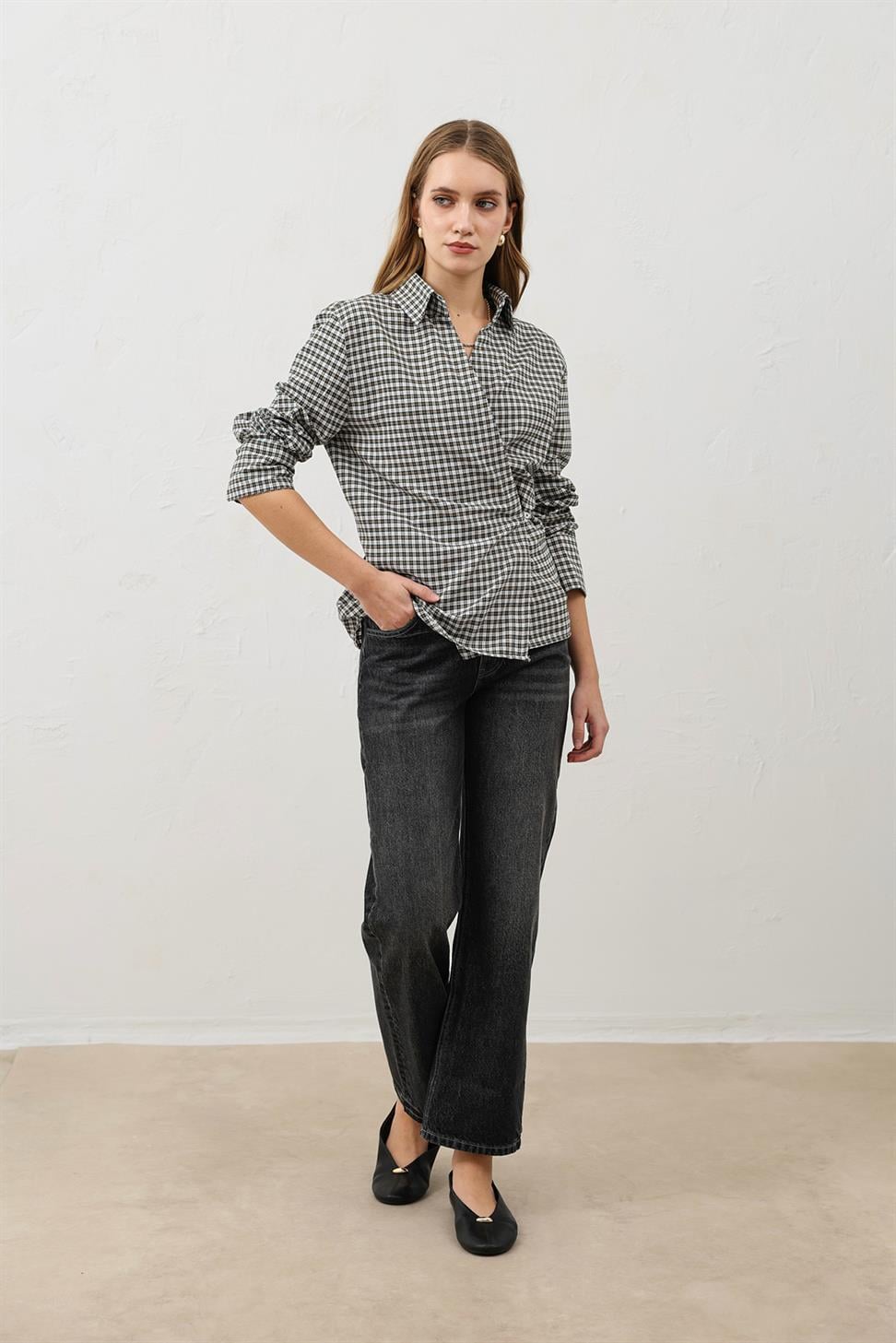Womens Checkered Shirt with a Cross-Front Design