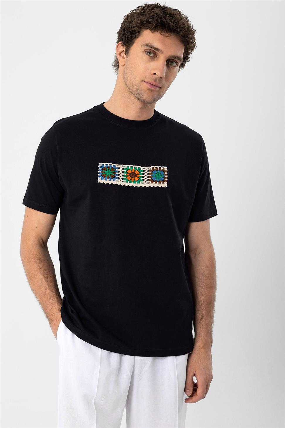 محبوك التفاصيل تي شيرت للرجال