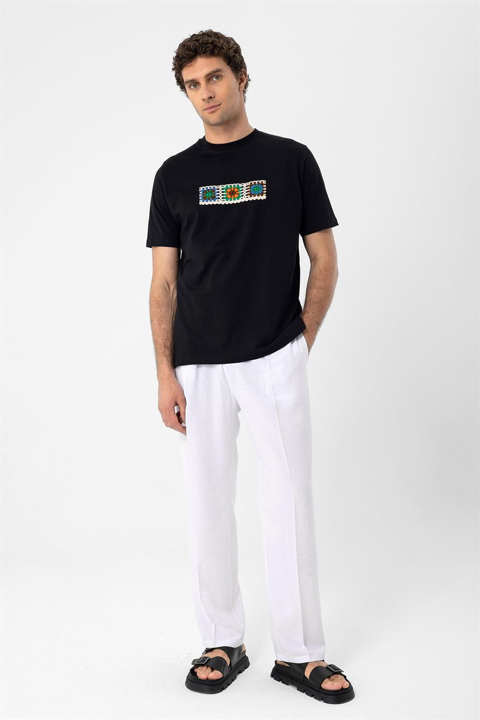 محبوك التفاصيل تي شيرت للرجال