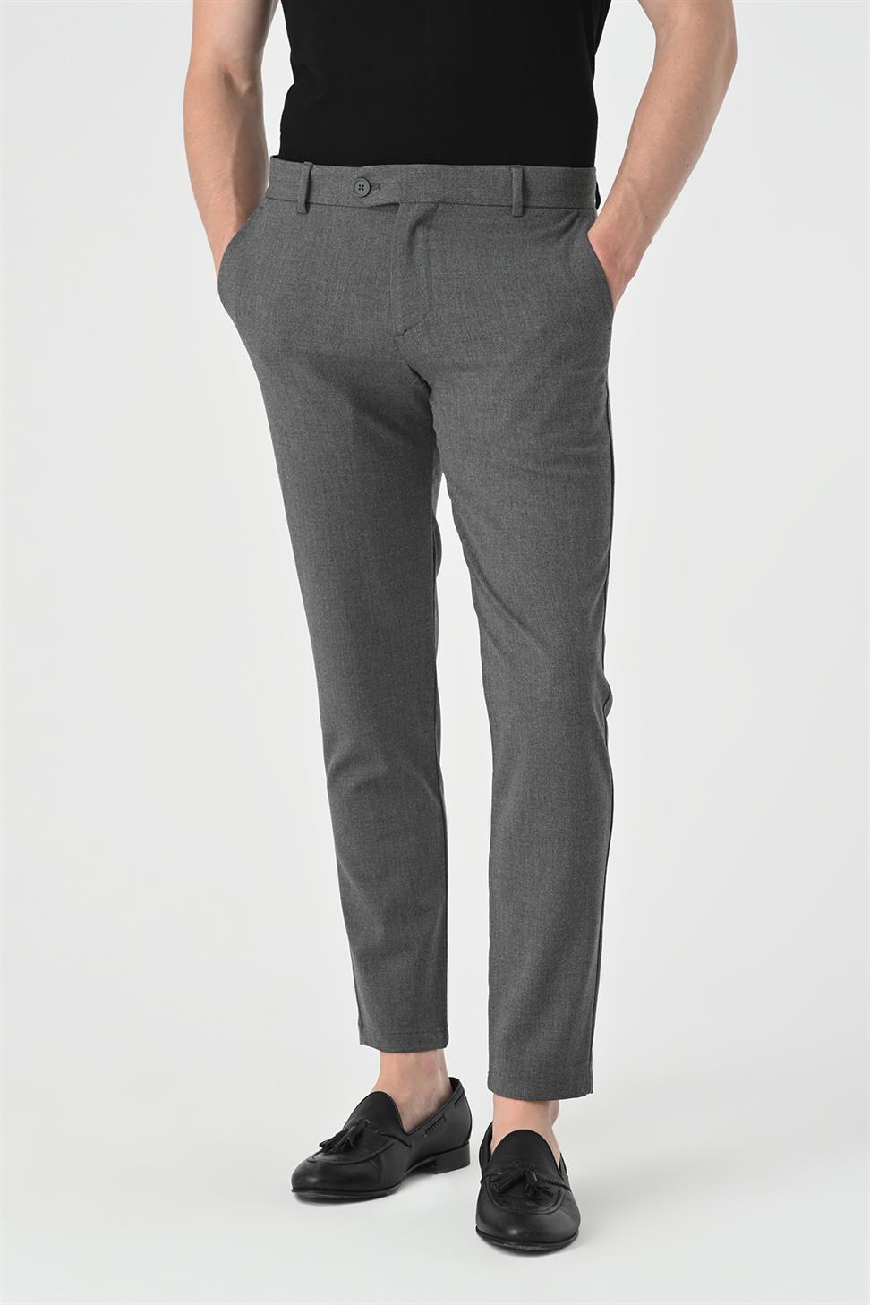 Antioch Orta Gri Erkek Aksesuar Detaylı Slim Fit Pantolon