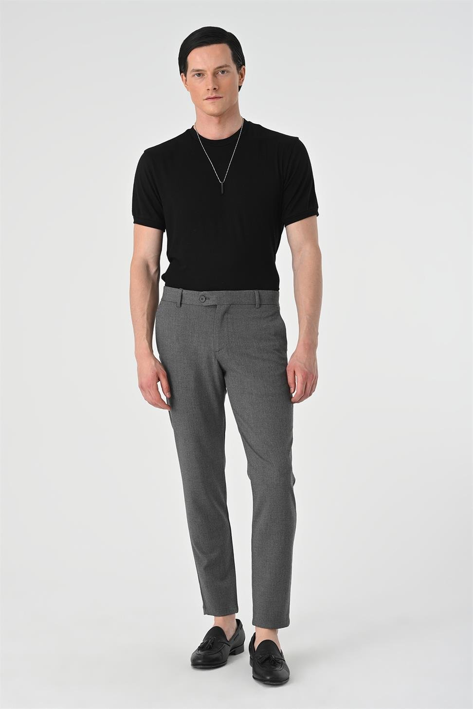 Antioch Orta Gri Erkek Aksesuar Detaylı Slim Fit Pantolon