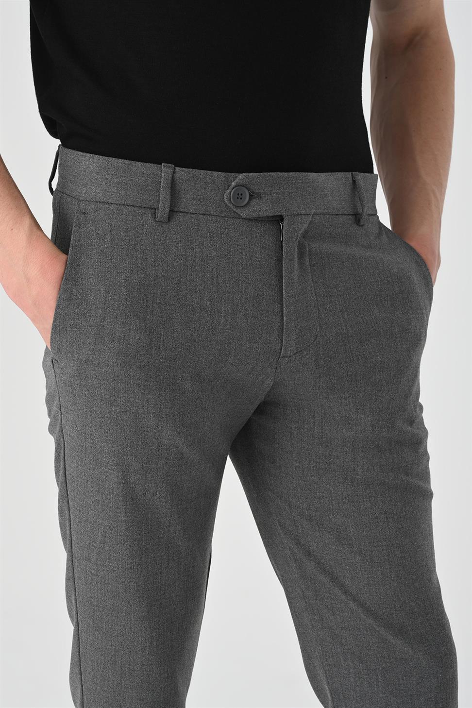 Antioch Orta Gri Erkek Aksesuar Detaylı Slim Fit Pantolon