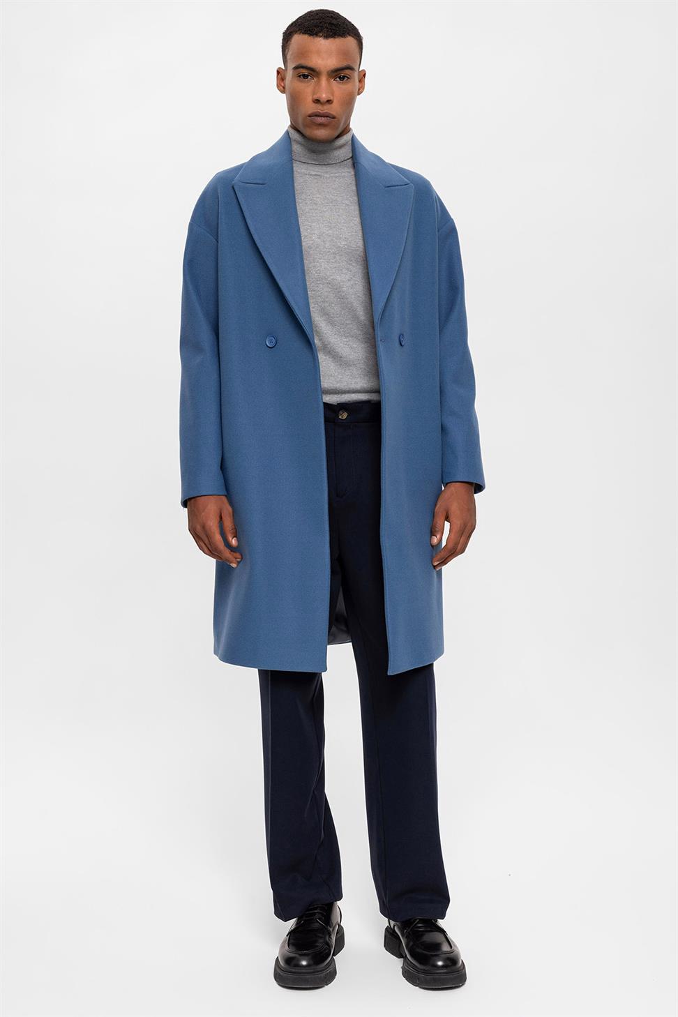 معطف رجالي مزدوج الصدر كبير الحجم