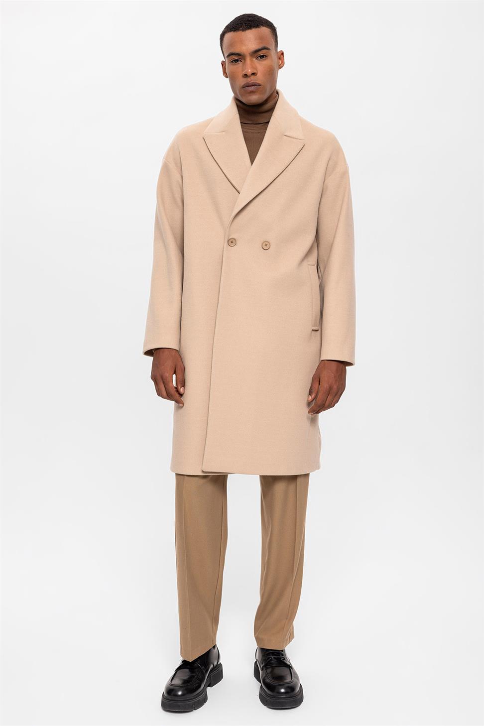 معطف رجالي مزدوج الصدر كبير الحجم