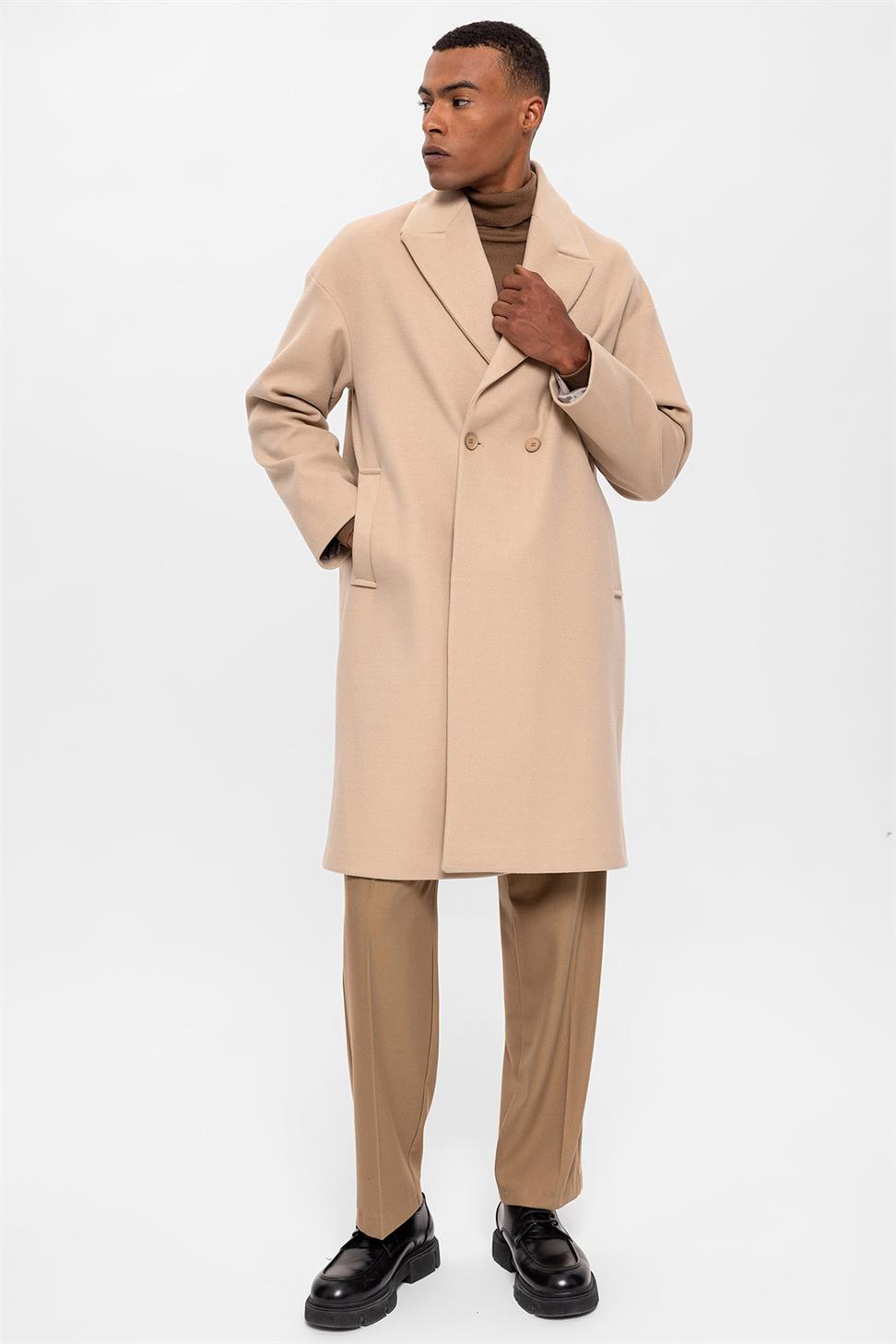 معطف رجالي مزدوج الصدر كبير الحجم