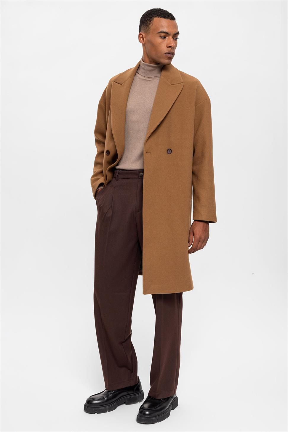 معطف رجالي مزدوج الصدر كبير الحجم