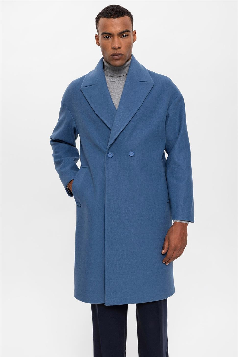معطف رجالي مزدوج الصدر كبير الحجم