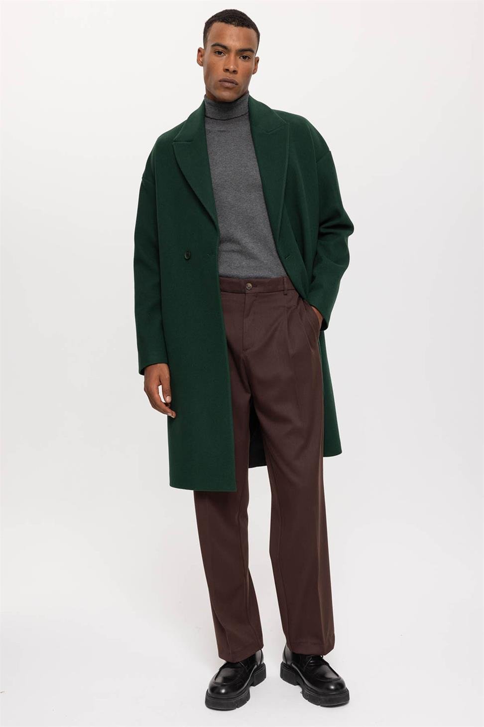 Antioch Yeşil Oversize Kruvaze Erkek Kaban