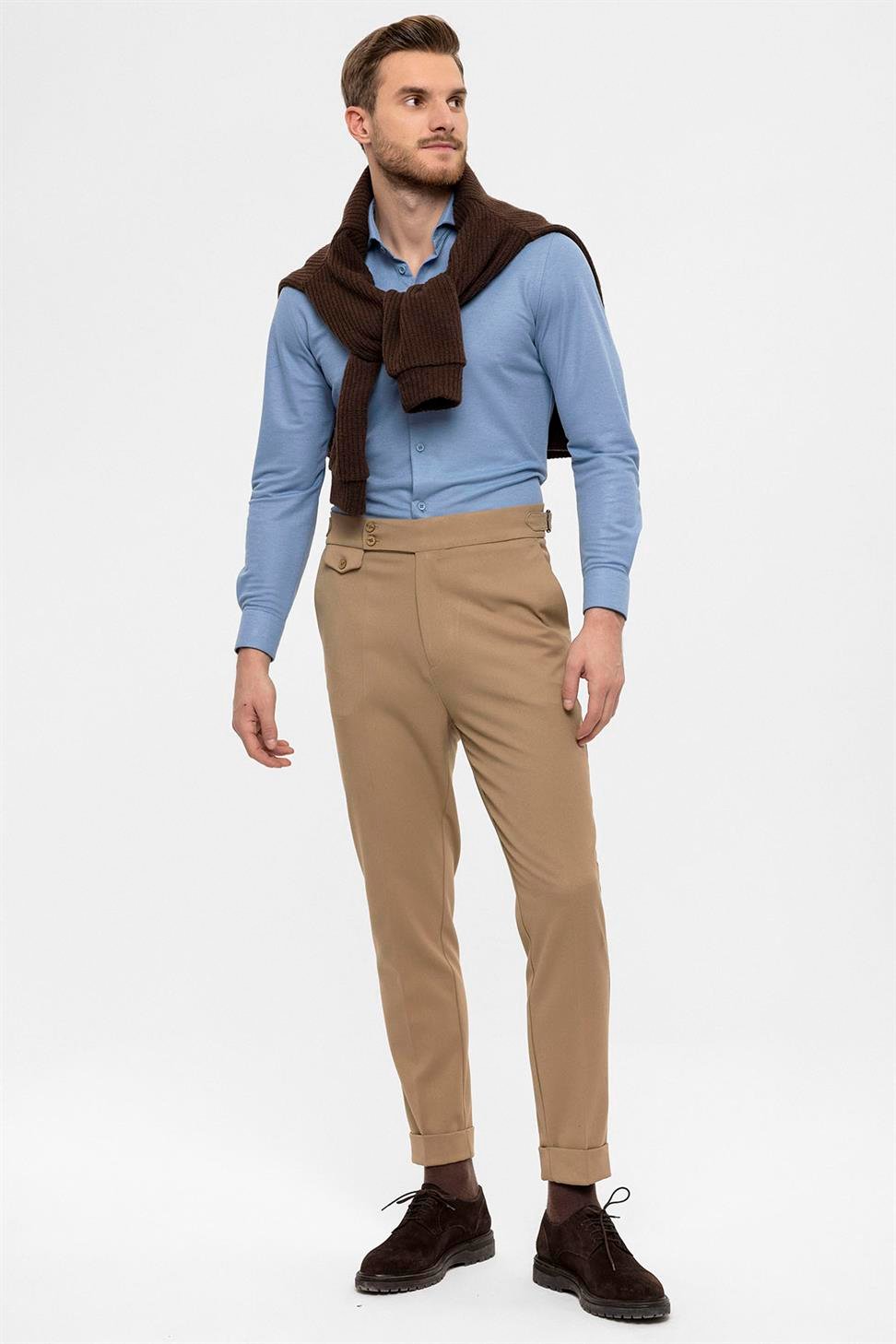 بنطلون رجالي عالي الخصر ذو ساقين