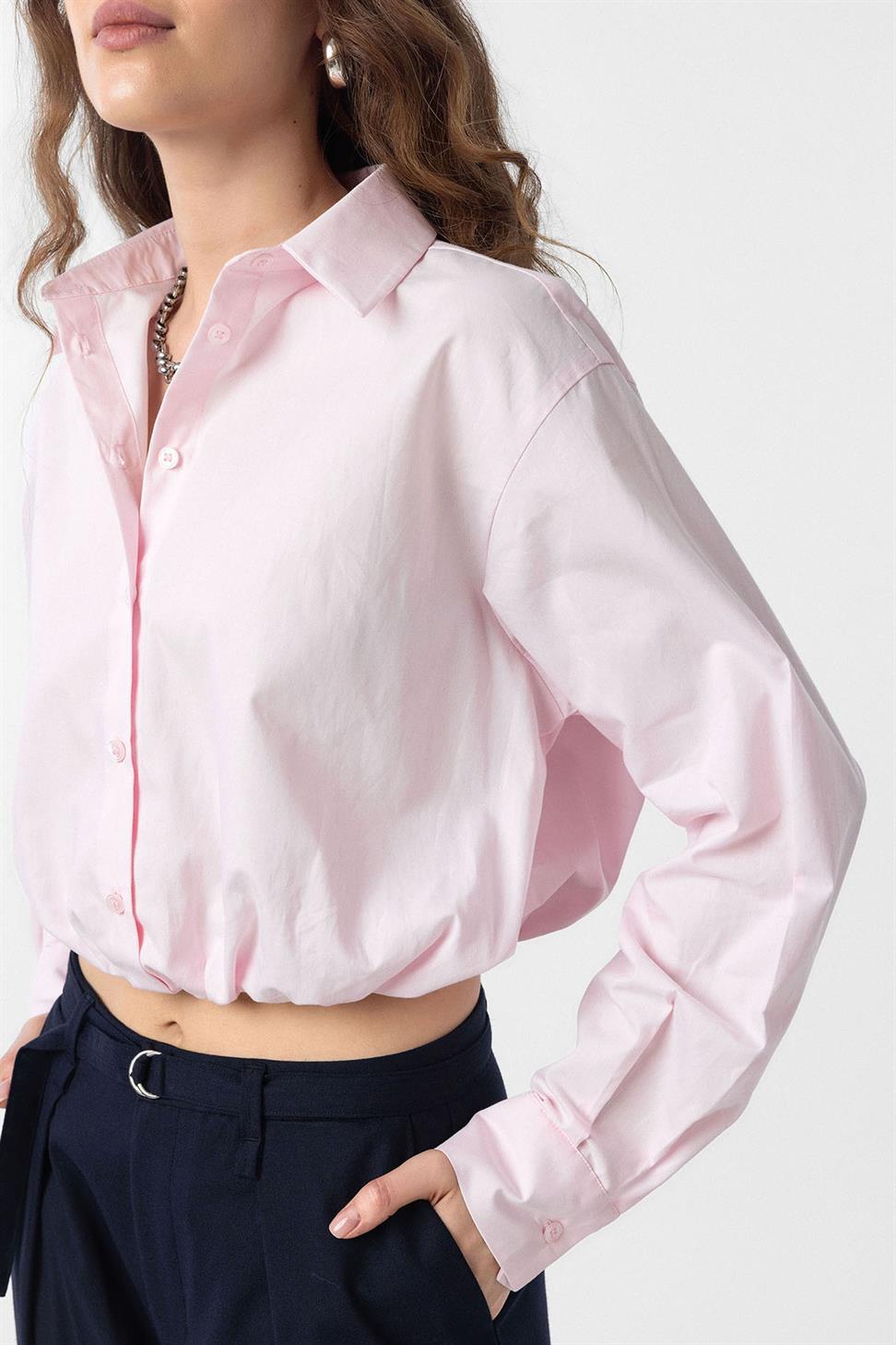 Antioch Pembe Crop Poplin Kadın Gömlek