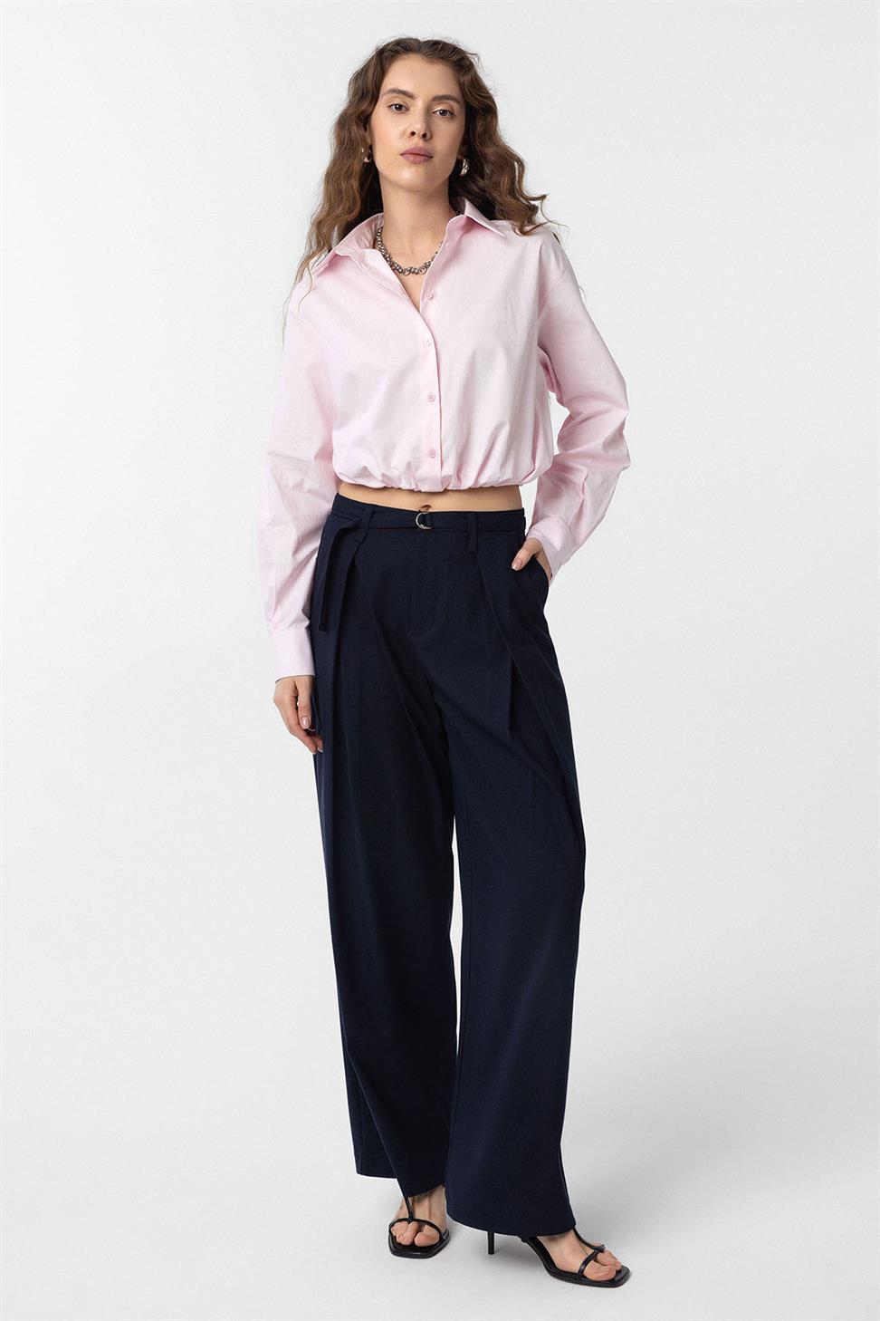 Antioch Pembe Crop Poplin Kadın Gömlek