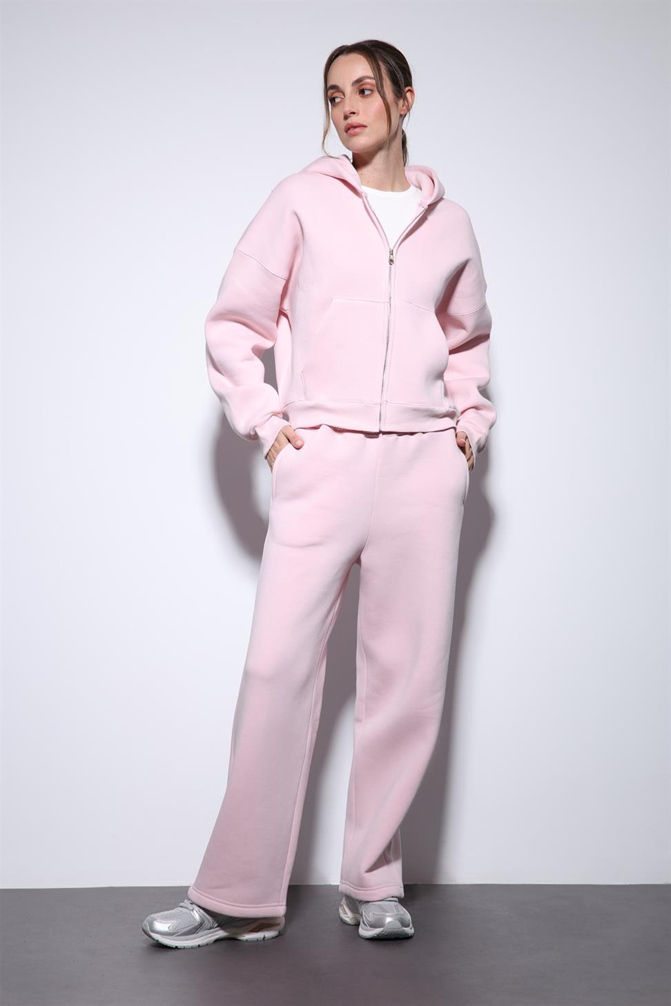 Antioch Pembe Fermuarlı Kapüşonlu Kadın Sweatshirt