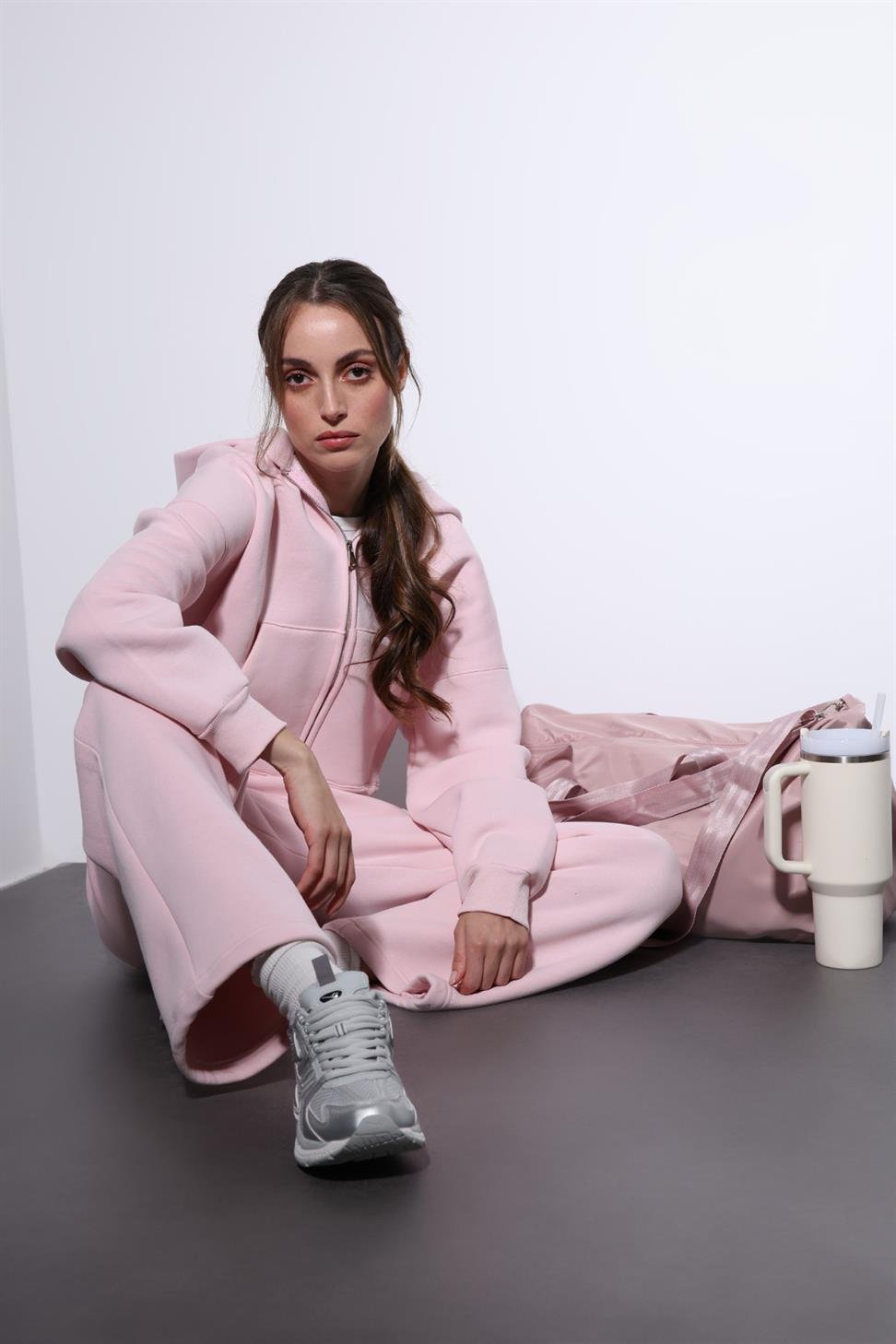 Antioch Pembe Fermuarlı Kapüşonlu Kadın Sweatshirt