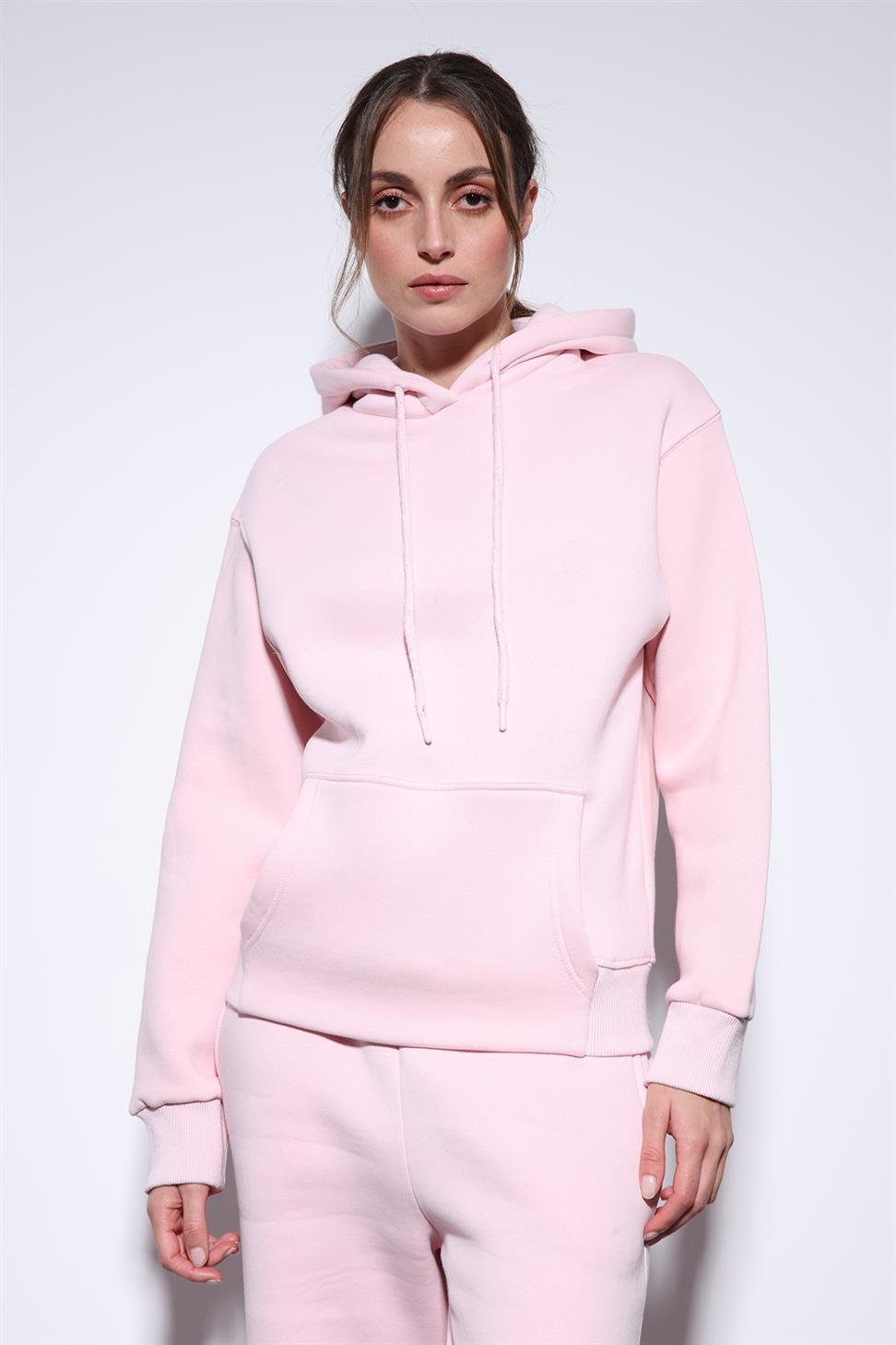 Antioch Pembe Kapüşonlu Basic Kadın Sweatshirt