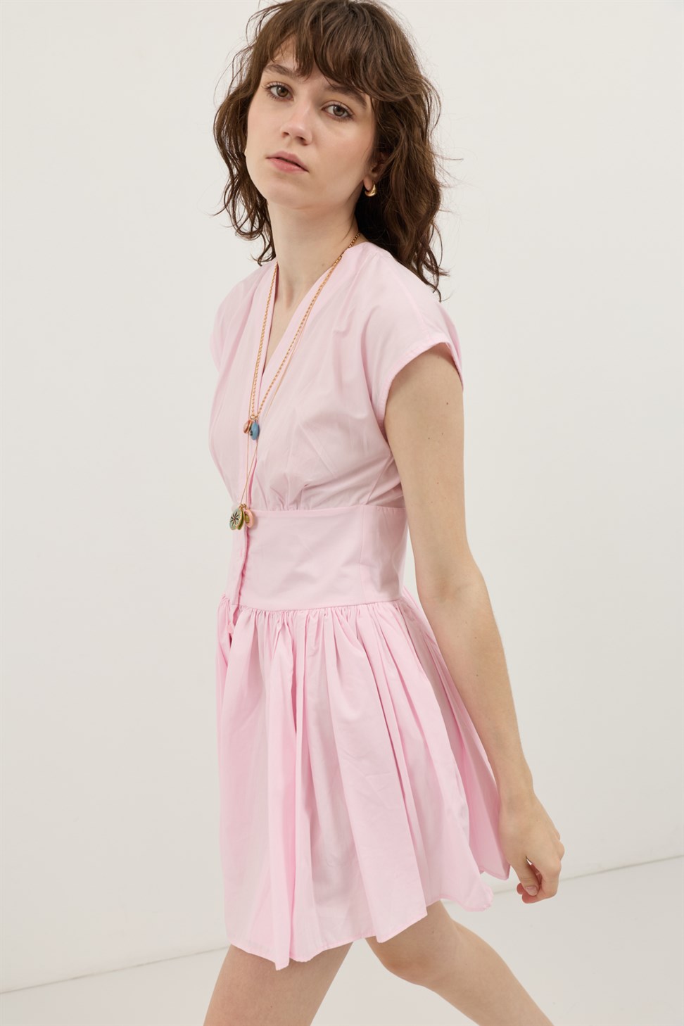 Antioch Pembe Mini Poplin Kadın Elbise