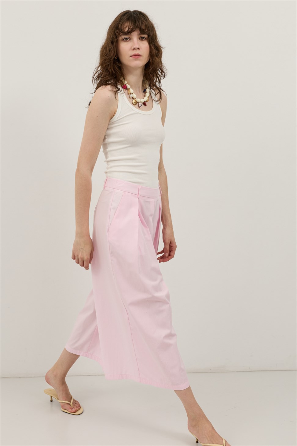 Antioch Pembe Pileli Culotte Pantolon