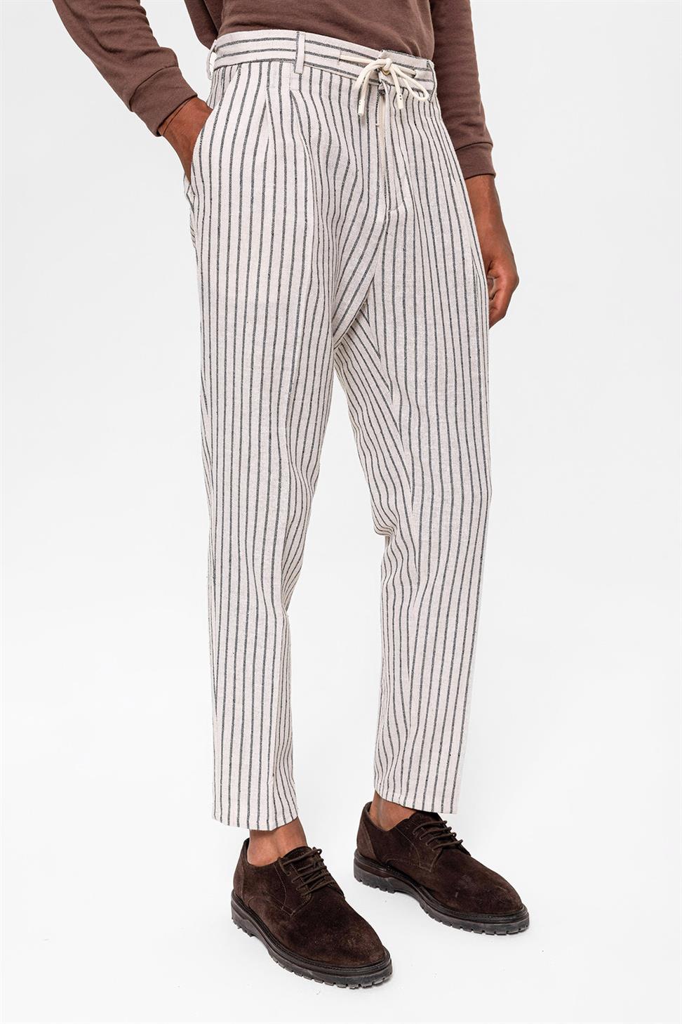 مطوي مخطط ارتفاع الخصر السراويل الرجالية