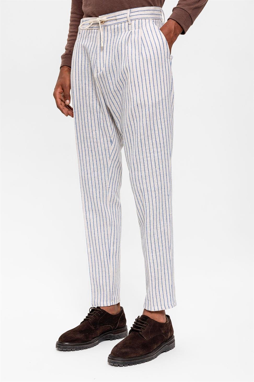 مطوي مخطط ارتفاع الخصر السراويل الرجالية