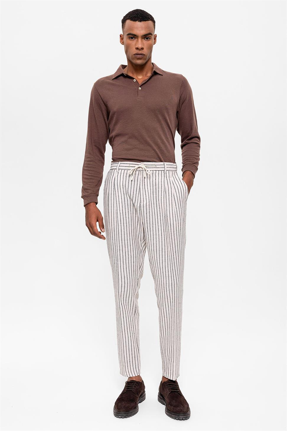 مطوي مخطط ارتفاع الخصر السراويل الرجالية