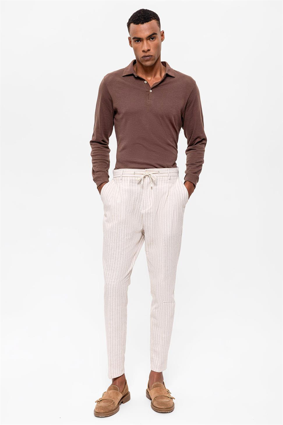 مطوي مخطط ارتفاع الخصر السراويل الرجالية