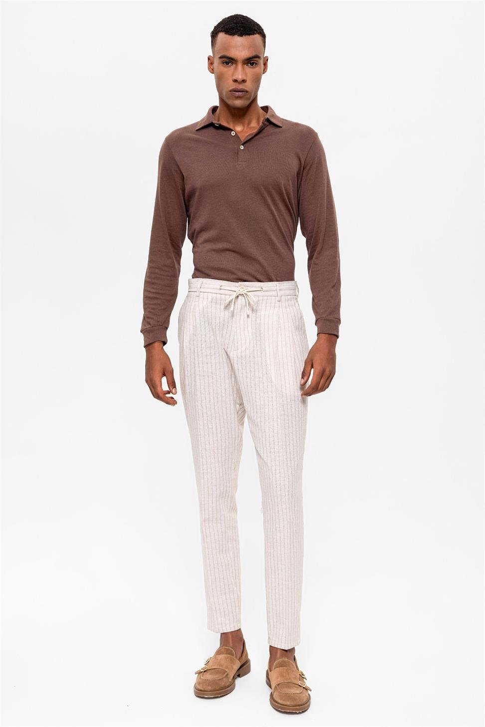 مطوي مخطط ارتفاع الخصر السراويل الرجالية