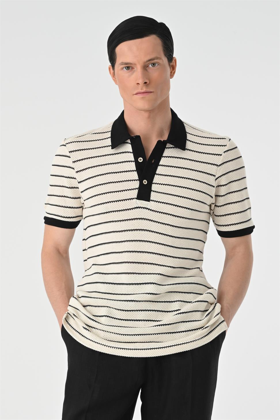 تي شيرت رجالي مخطط بياقة بولو