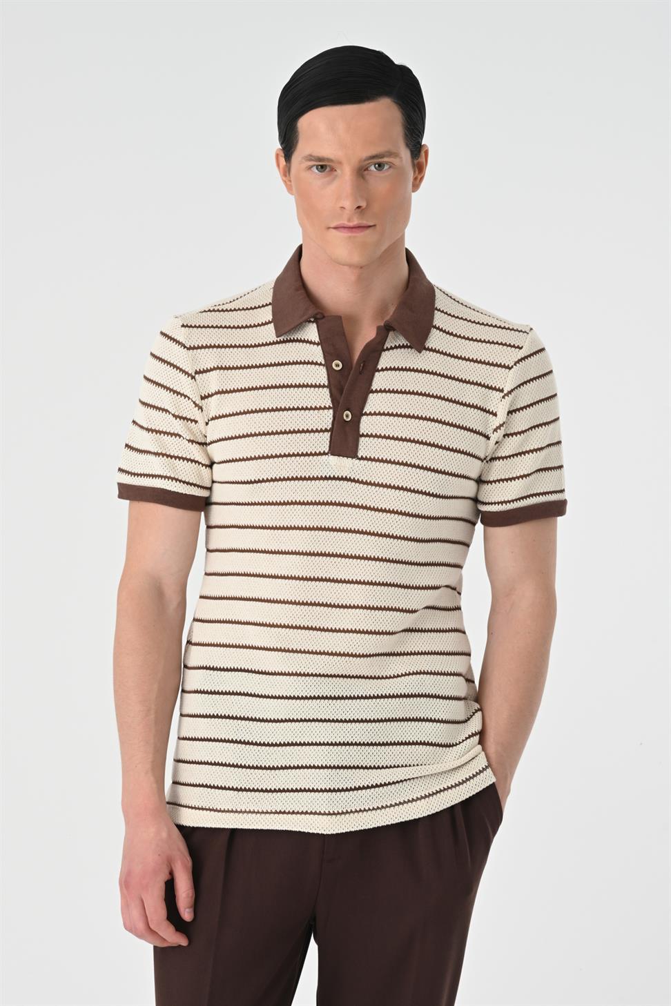 تي شيرت رجالي مخطط بياقة بولو