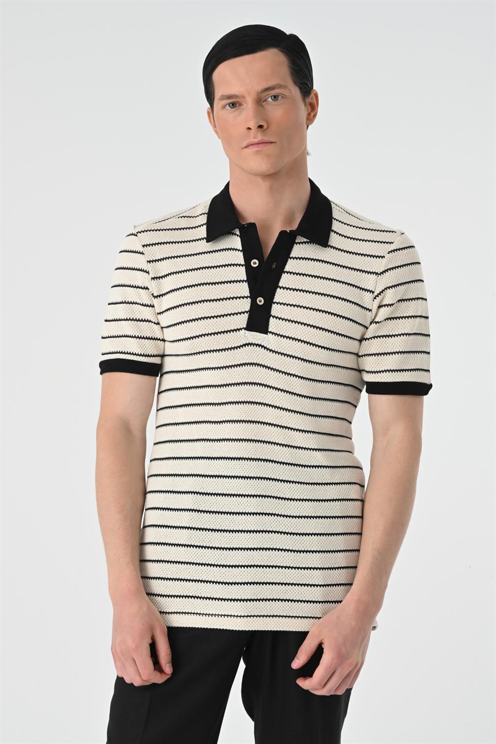 تي شيرت رجالي مخطط بياقة بولو