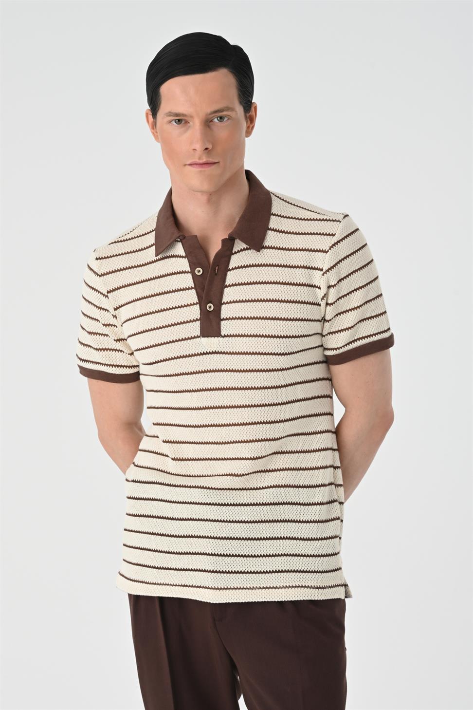 تي شيرت رجالي مخطط بياقة بولو
