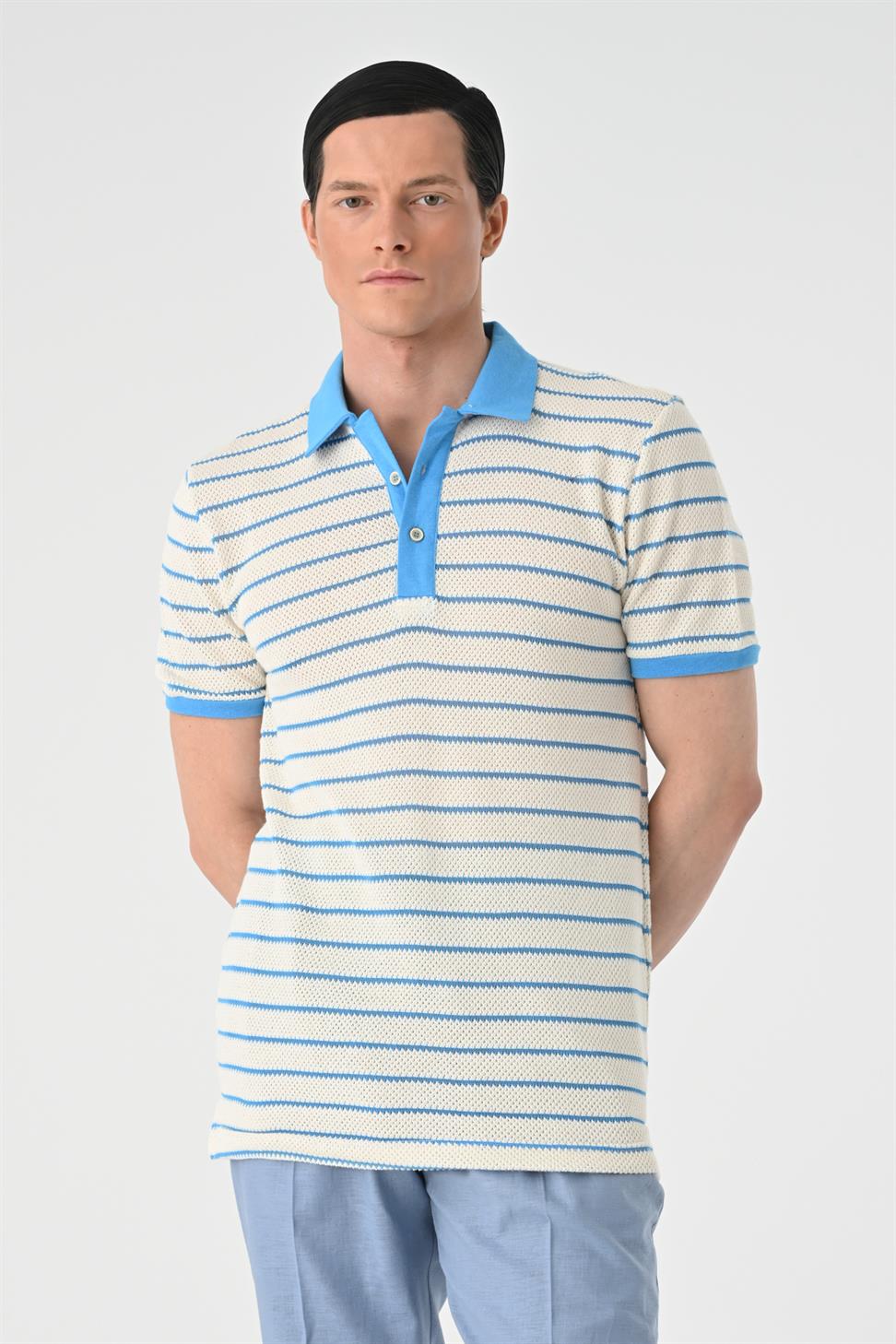 تي شيرت رجالي مخطط بياقة بولو