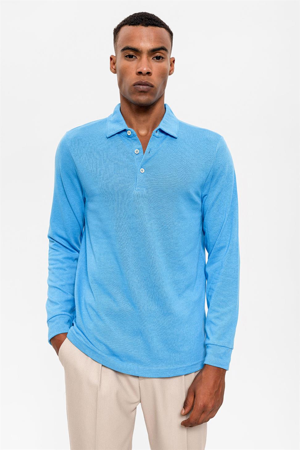 سترة بولو بياقة طويلة الأكمام للرجال