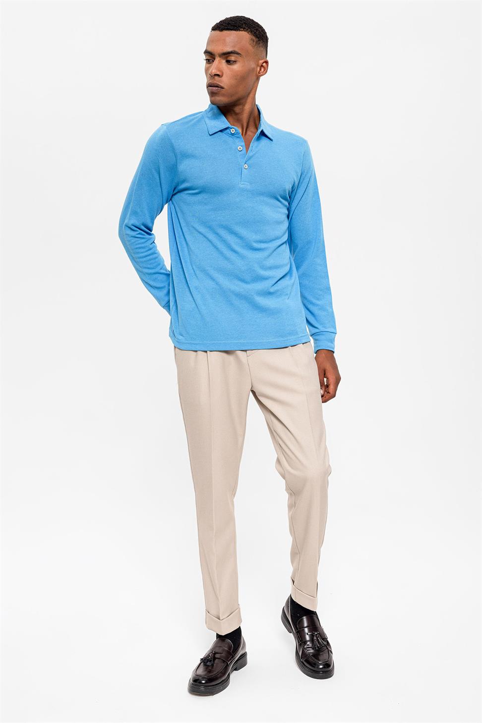 سترة بولو بياقة طويلة الأكمام للرجال