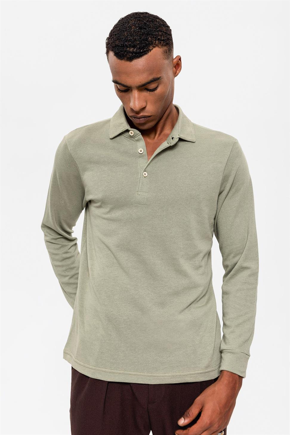 سترة بولو بياقة طويلة الأكمام للرجال