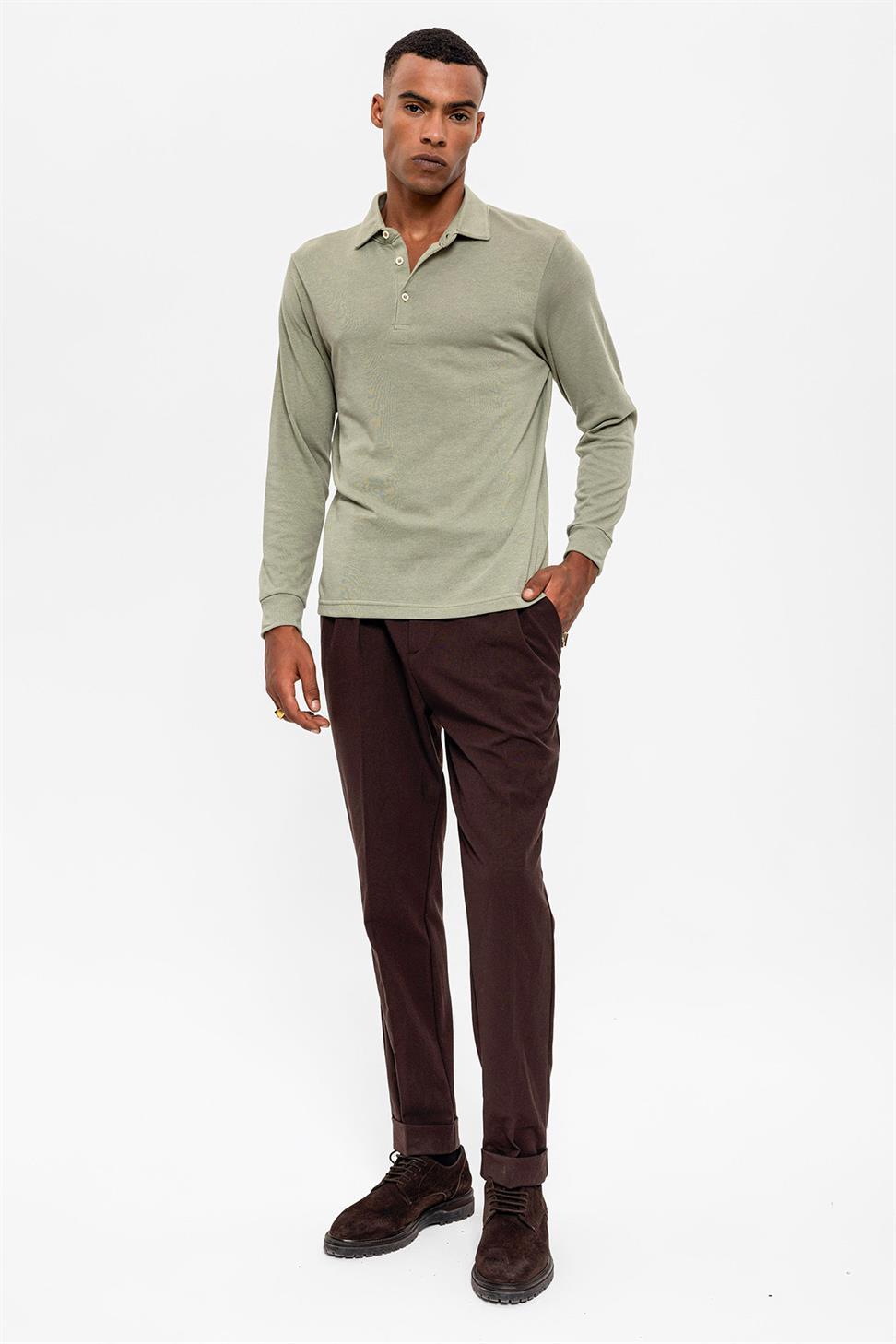 سترة بولو بياقة طويلة الأكمام للرجال