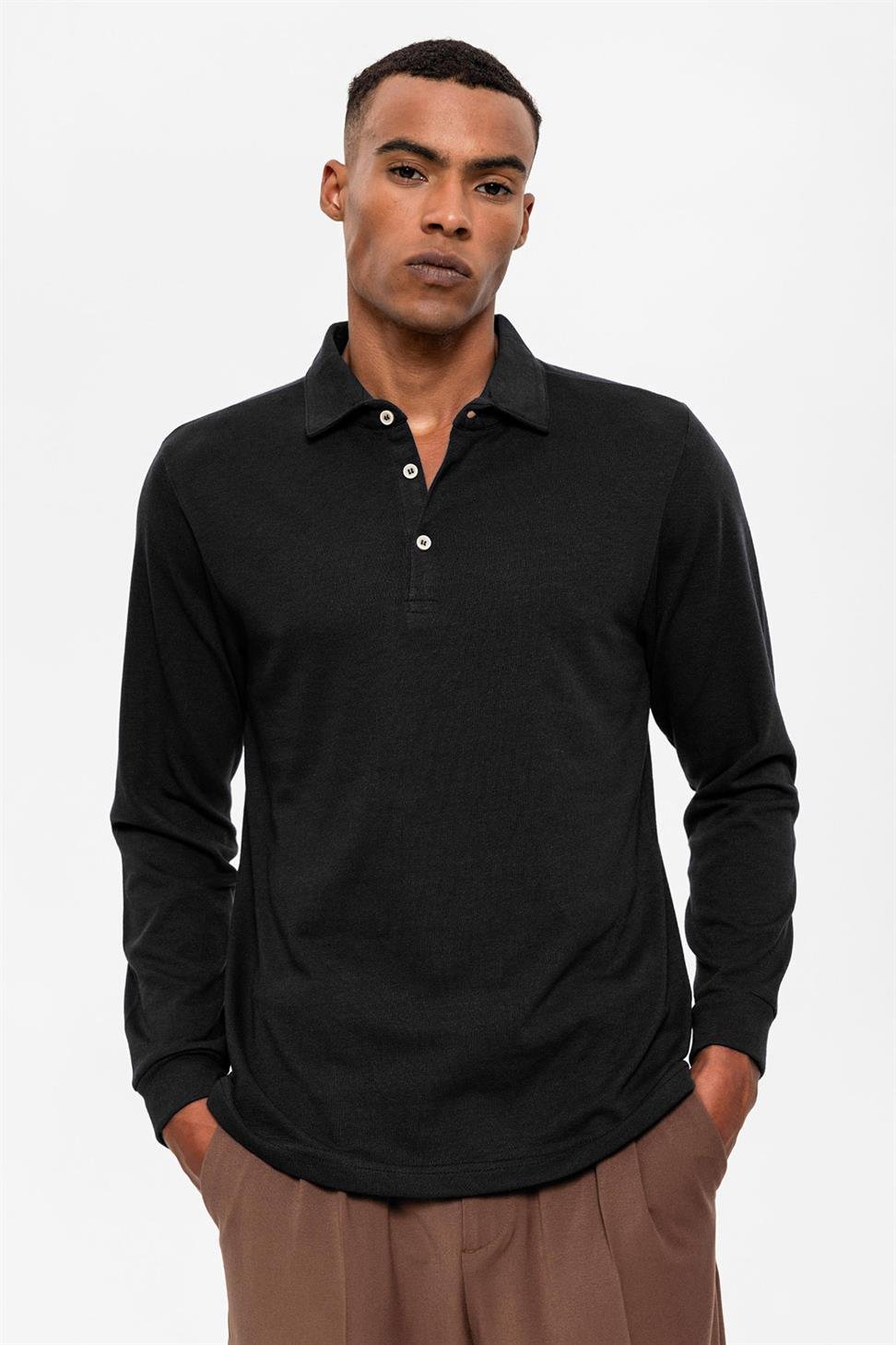 سترة بولو بياقة طويلة الأكمام للرجال
