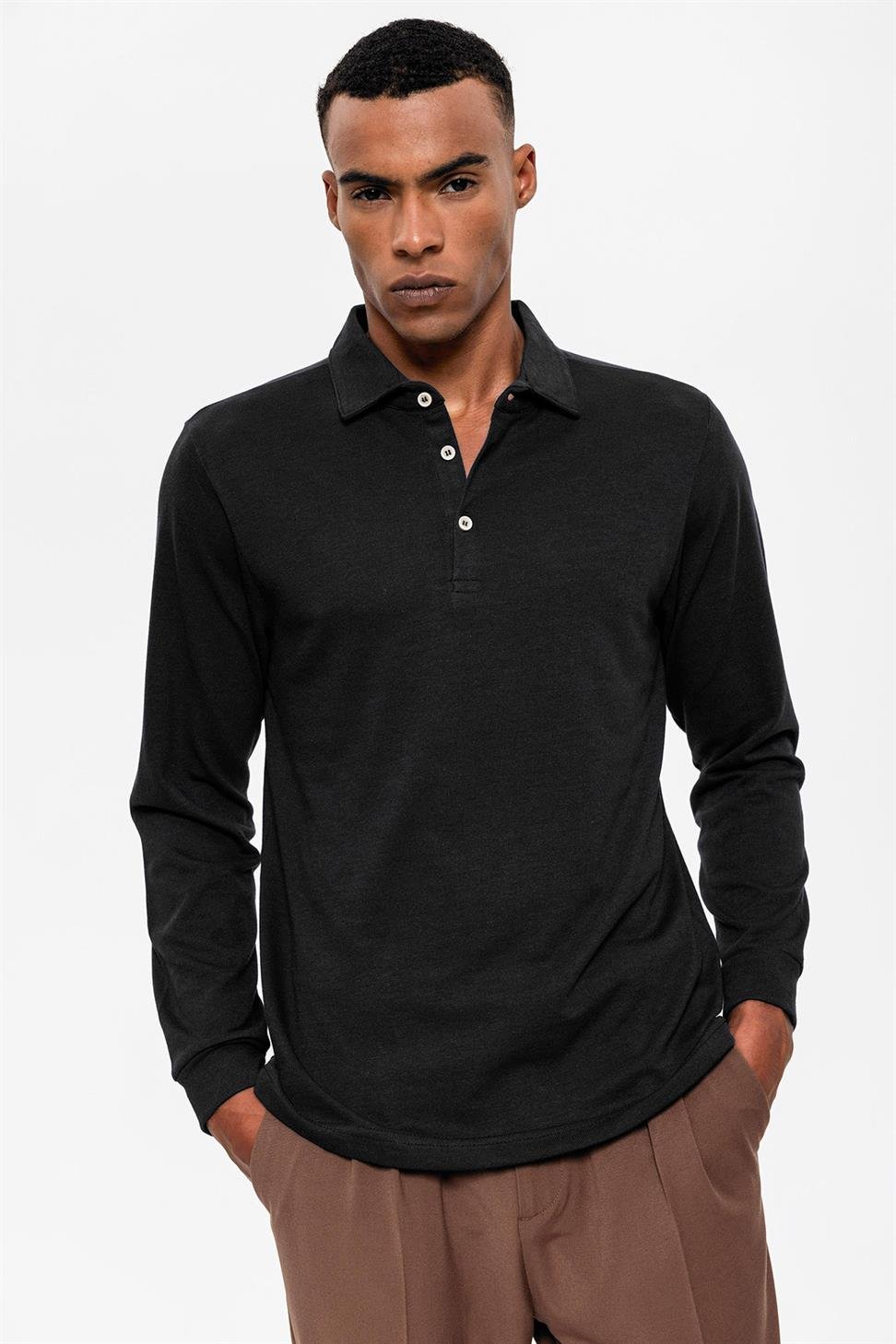 سترة بولو بياقة طويلة الأكمام للرجال
