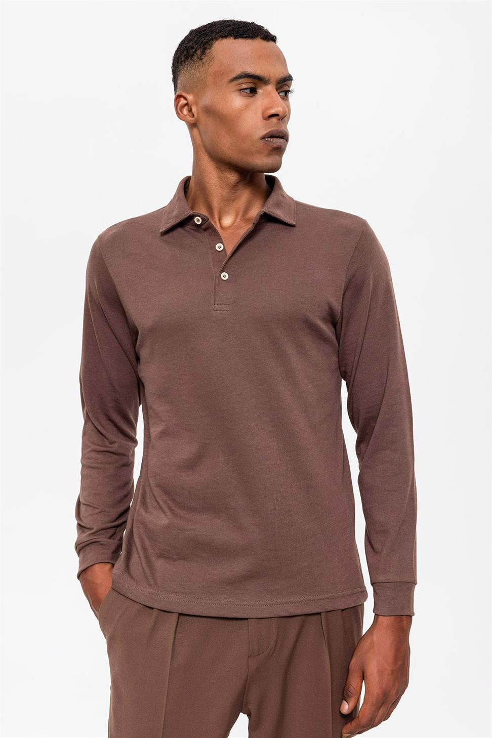 سترة بولو بياقة طويلة الأكمام للرجال