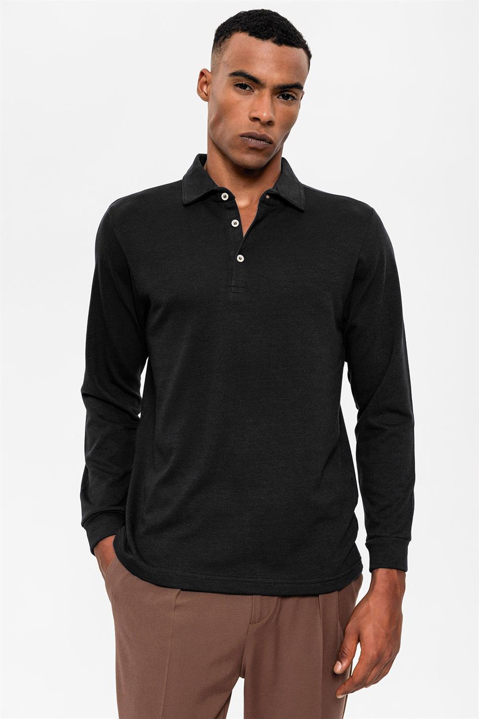 سترة بولو بياقة طويلة الأكمام للرجال