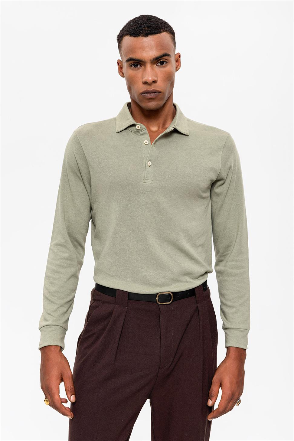 سترة بولو بياقة طويلة الأكمام للرجال