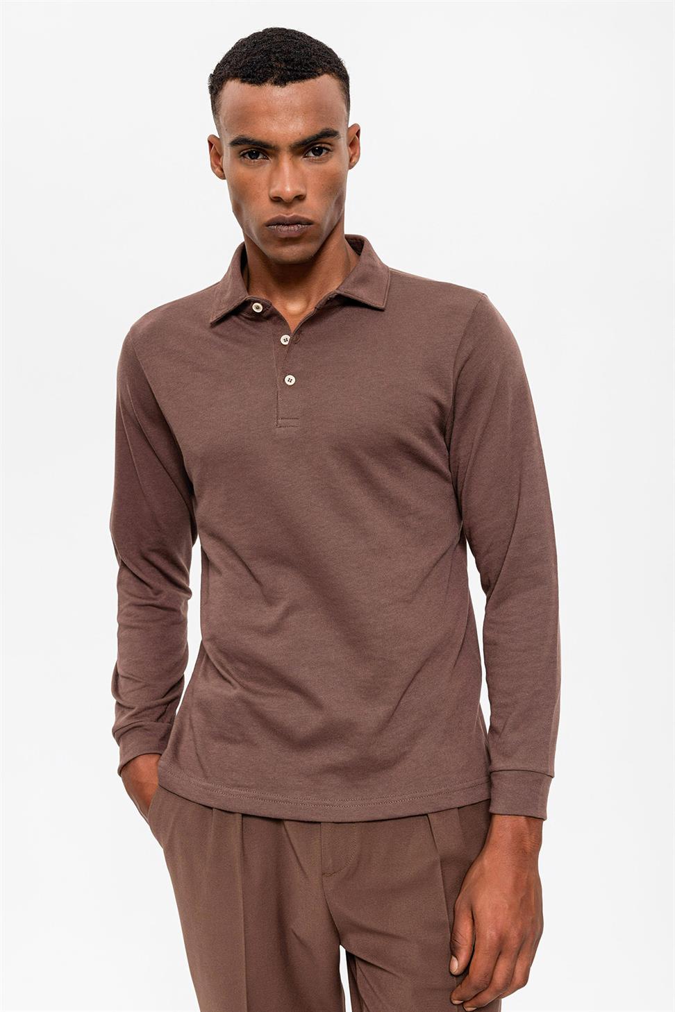 سترة بولو بياقة طويلة الأكمام للرجال